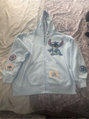 Disney Light Blue Stitch Patch Zip Hoodie for women or kids